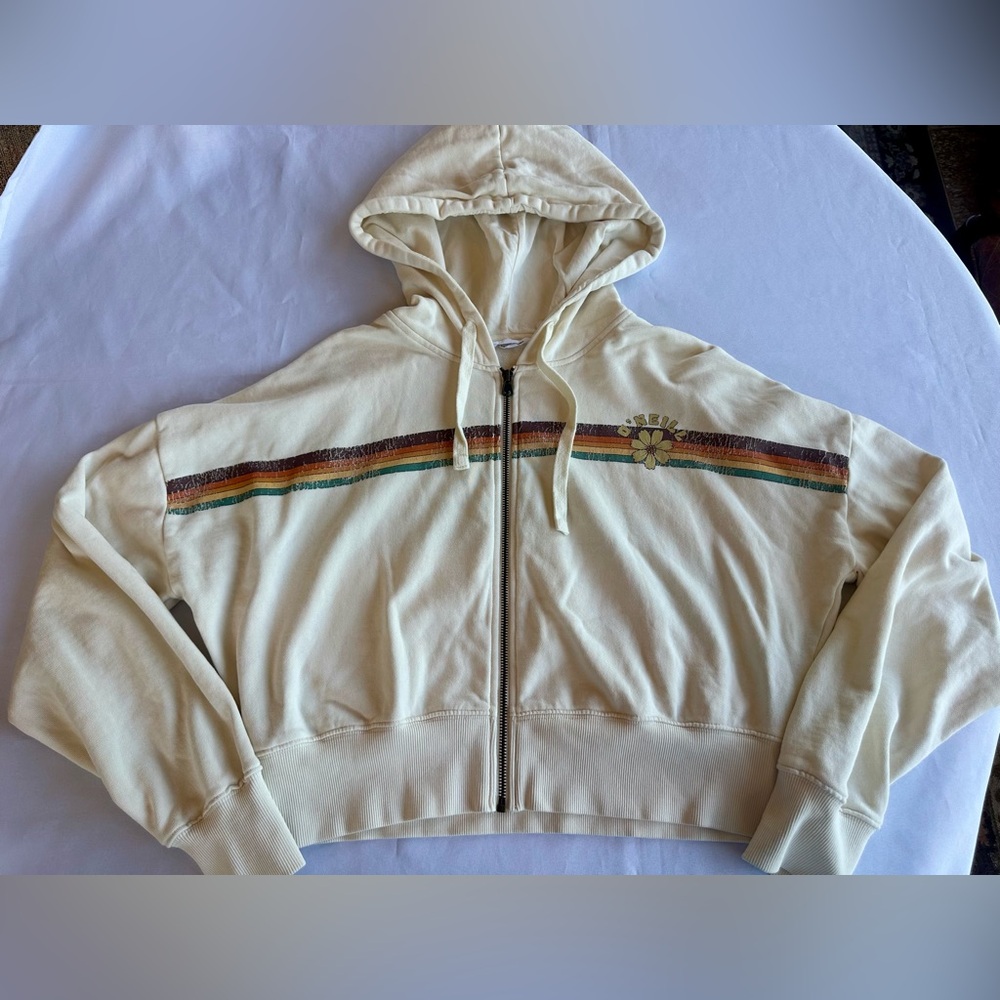 O'Neill Cream Crop Hoodie with Stripe Size Large